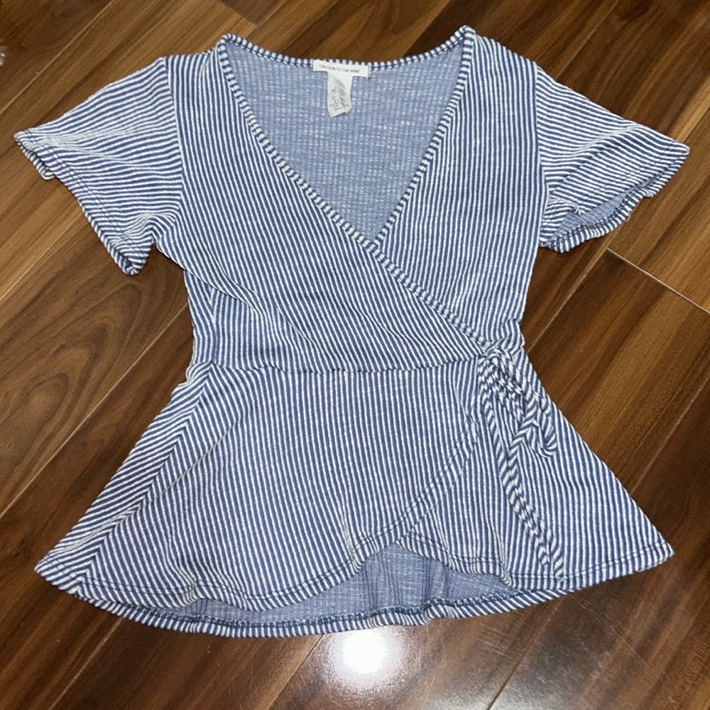 Striped wrap tie blouse